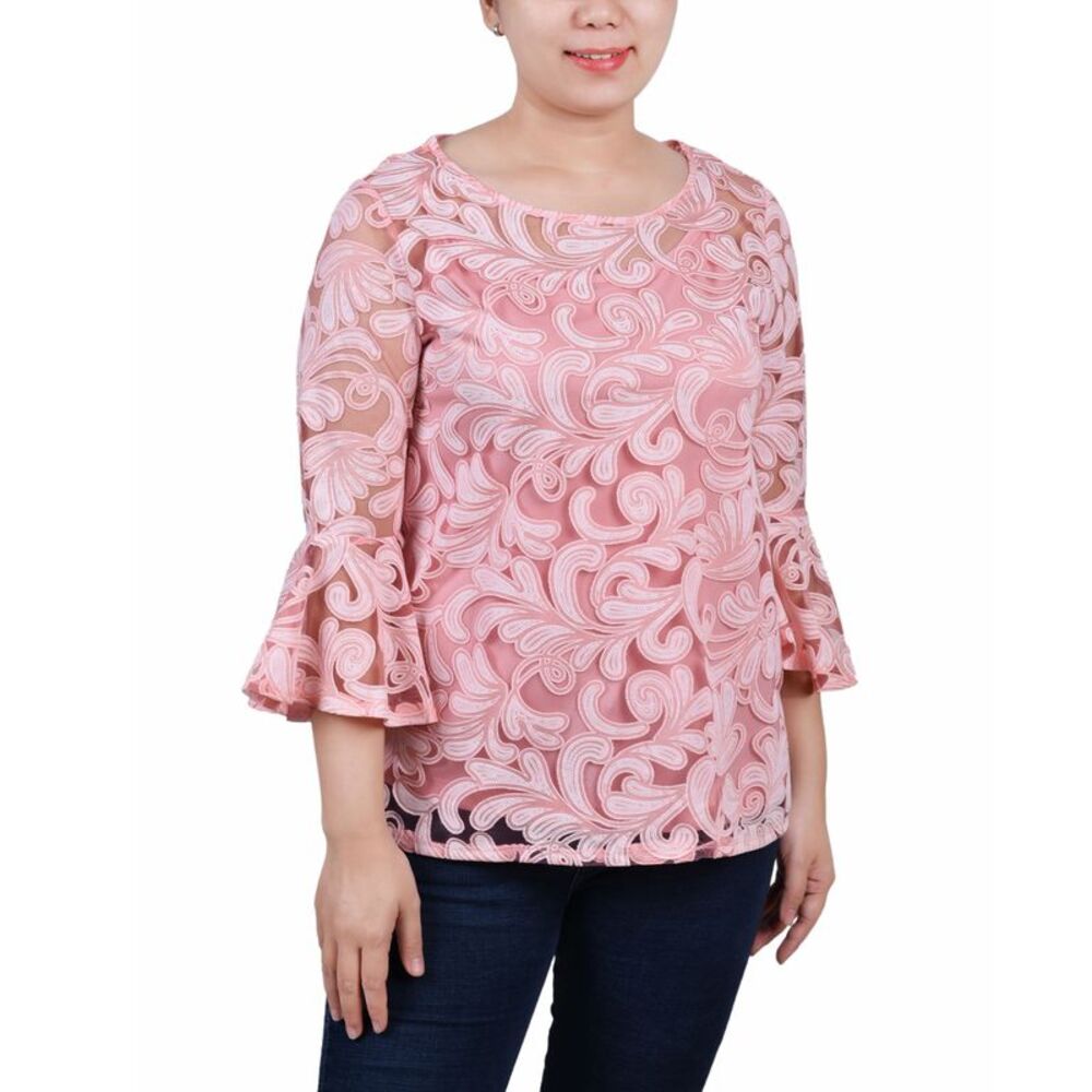 NY Collection Petite Burnout Bell-Sleeve Top
